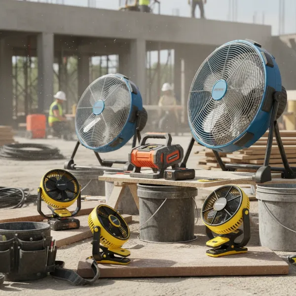 Various types of cordless jobsite fans for different construction site needs