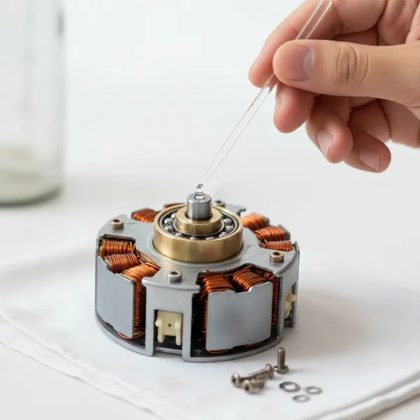 Lubricating electric fan motor bearings to restore proper speed