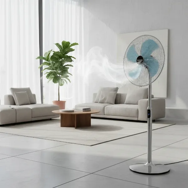 Rowenta Turbo Silence fan powerfully circulates air in a modern living room