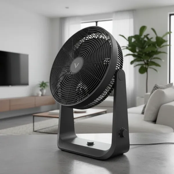 Sleek, modern Vornado 660 air circulator fan with four speed settings.